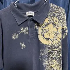 絡繰魂 ポロシャツ 桜 家紋柄 ブラックのサムネイル