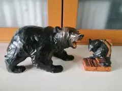 木製クマの彫刻 大小セット