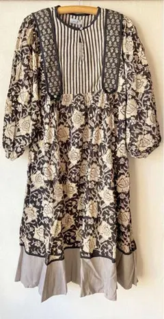 hah様⭐︎Saruche インド　ブロックプリント　ワンピース　黒　モノトーン