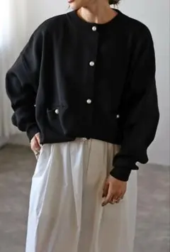 【Bonjour Sagan】フロントポケットパールボタンカーディガン　ブラック