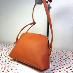 極美品 HAMANO 濱野皮革工藝 ショルダーバッグ オレンジ フェイクレザー