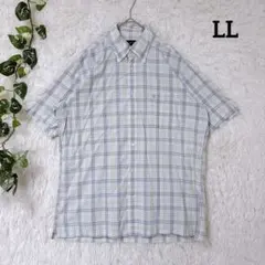 E1051 美品　ザスコッチハウス 半袖チェックシャツ ボタンダウン LL