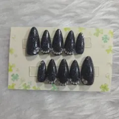 現品 ネイルチップ ハンドメイド ブラック ラメのサムネイル
