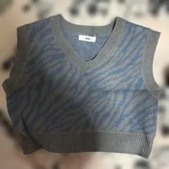 WEGO グレーとブルーのストライプニットベスト