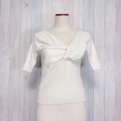 【MERCURYDUO】5分袖リブトップス カシュクール きれいめシンプル