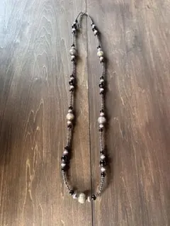 ロングネックレス 黒パープルビーズ　45cm