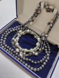 淡水パール 本真珠 ロングネックレス ブレスレットセット 3点