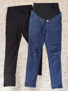 マタニティ パンツ2点セット マタニティジーンズ 黒