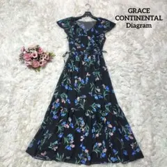 【美品♡定価4.9万】グレースコンチネンタル　リンドウプリントワンピース　黒　F