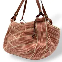 トレジャートプカピ トートバッグ 肩掛け リネン レザー ピンク系 ベージュ