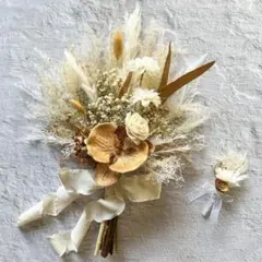 ナチュラルドライフラワーウェディングブーケ☆ブートニア付き♪前撮り・結婚式