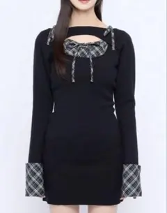 bubbles オープンリボンチェックワンピース M ブラック チェックパーカー