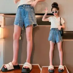 【新品未使用】切りっぱなしデザインデニムショートパンツ 120 女の子