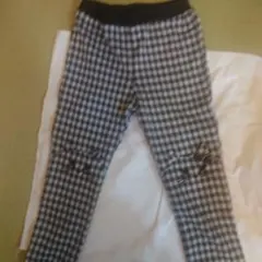 黒白チェック柄リボン刺繍ロングパンツ