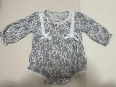春　秋　長袖　ロンパース　ベビー　花柄　ブルー　レース