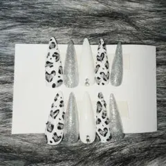 ギャルネイル ネイルチップ シルバー ヒョウ柄