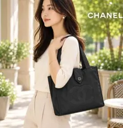 【CHANEL】シャネル　ノベルティトートバッグ　CCロゴ刺繍マーク（ブラック） CHANEL】シャネル ノベルティトートバッグ CCロゴ刺繍マーク（ブラック
