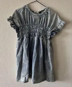 【新品未使用品】シャーリング デニム風 チュニック ケミカルウォッシュ