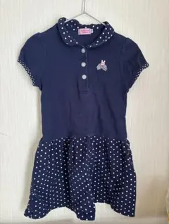 ミキハウス ホットビスケッツ ワンピース 110 ドット柄 ネイビー