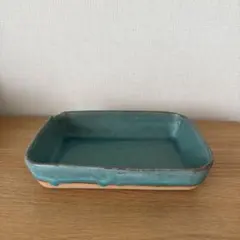 角皿 ターコイズブルー 陶器　益子陶器市