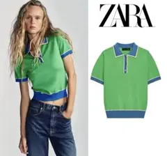 新品 ZARA コントラスト バイカラー ポロシャツ S グリーン ラスト1点♪のサムネイル