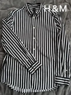 Ｈ＆Ｍ コットン100 ストライプ シャツ ブラックのサムネイル