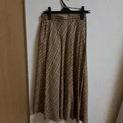 DRESKIP うす茶、チェックフレア ロングスカート