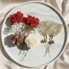 卒業式 可愛い 赤桃 髪飾り 振袖 和装 花 ドライ 水引 成人式 袴 前撮り