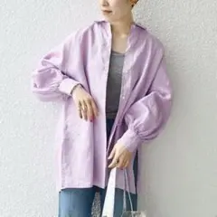 極美品✨　ラベンダー❤️　麻　洗える　オーガニック リネン パフ ビッグ シャツのサムネイル