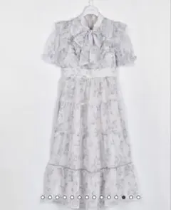 アンミール An MILLE ギャザーリボンフラワーシャーリングワンピース 水色 完売品】An MILLEギャザーリボンフラワーシャーリングワンピースブルー