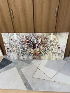 カラフルな木のデザイン ファブリックパネル　大型アートパネル