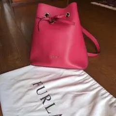 FURLA ピンク レザー 巾着型ショルダーバッグ