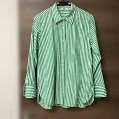 UNIQLO 緑と白ストライプ 長袖シャツ M