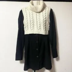 EMODA エモダ ノーカラーシャツワンピース タートルケーブルニットベスト