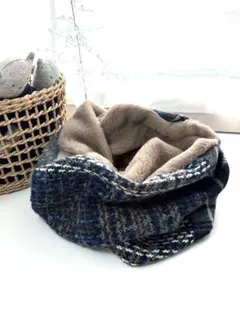 一点もの 大人ナチュラル パッチワークスヌードマフラー ウール×ボア ボリューム