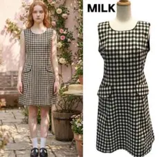 【美品】MILK/ノースリーブ ワンピース/ギンガムチェック/黒のサムネイル