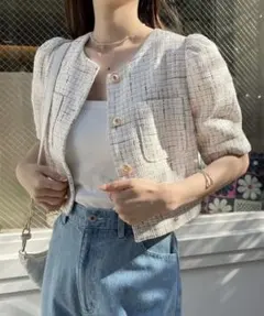 【美品】NICE CLAUP ツイードショートジャケットのサムネイル