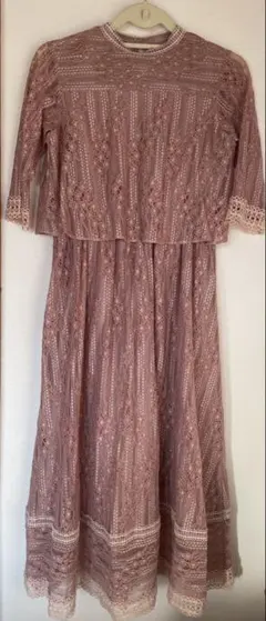 結婚式用　ドレス　ピンク　レース