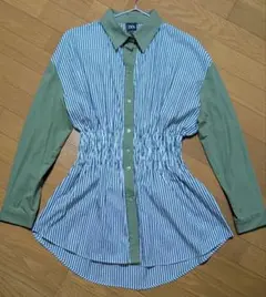 zara ストライプ ギャザー入り長袖シャツ Mサイズ
