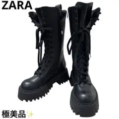極美品 ザラ ZARA レースアップブーツ トラックソール レザー 本革 黒