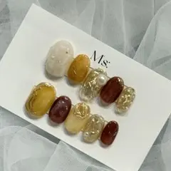 【現品】ブラウンニュアンスネイル　ゴールドミラーネイル　ぷっくりネイル　人気
