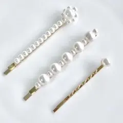 パール装飾ヘアピン 3点セット