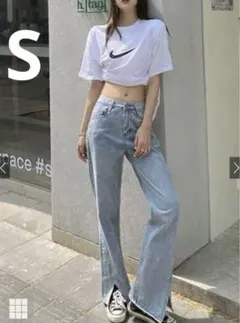 グレイル　フロントスリットハイウエストデニムパンツ[cu300]