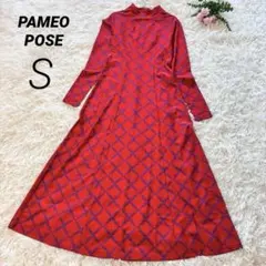 新品 パメオポーズ レッド総柄 ストレッチロングワンピース 完売品のサムネイル