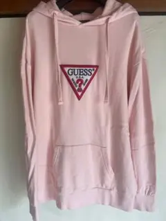 GUESS ゲス プルオーバー パーカー ピンク トライアングルロゴ S