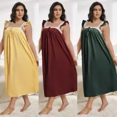 LL~6L❤️ロングナイトドレス　袖なし　レース　フリル　スクエアネック　可愛い