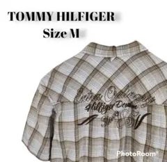 TOMMY HILFIGER 古着 半袖シャツ タータン チェック 刺繍デザイン