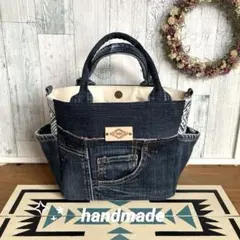 オルテガ柄(優しい色合い)♡デニムリメイクバッグ☆サイドボケット