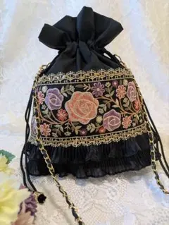 インド刺繍　巾着バッグ　サコッシュ　31