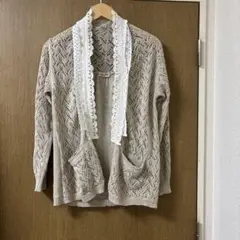 サマンサモスモスレース付き綿麻カーディガン